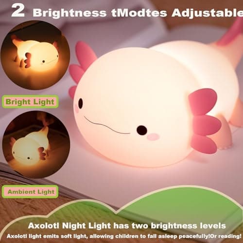 Axolotl Night Light for Kids,Cute Axolotl lamp Gifts Rechargeable light Table Lamp Bedside Lamp,LED Animal Silicone Nursery Night Lamp Cute Room Decor Night Light for Kids Girls Boys - Thumbnail 3