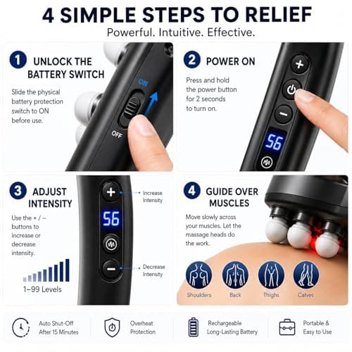 COYZU 20 Head Massage Gun, Large Surface Deep Tissue Percussion Massager with 3 Modes & 99 Levels, 35mm Deep for Pain, 50kg Force for Back, Waist, Legs, Arms & Feet, Quiet Muscle Relaxation - Thumbnail 6