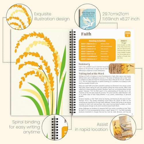 FITHOME Bible Study Guide in a Year with Bookmark, Bible Journaling in 52 Week Daily Devotional Book for Women Girls, Bibles Journal Kit with Note Space Study Supplies Accessories Christian Gifts (A4) - Thumbnail 2