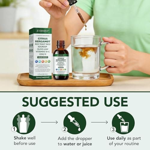 Red Rice Yeast for Cholesterol Support - High Absorption Cholesterol Support Blend with Red Rice Yeast Extract Liquid, Soursop Drops, Garlic, Olive Leaf, Citrus Bergamot & Vitamin C D3 - 2 Fl Oz (1) - Thumbnail 5