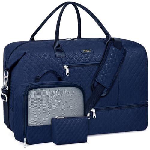 Weekender Bag for Women Travel Duffel Bag - Carry On Overnight Bag with Shoe Compartment Large Nylon Duffle Tote Bag 21.5" with Toiletry Bag for Traveling Business Weekend Trip 3Pcs Set - Image 1