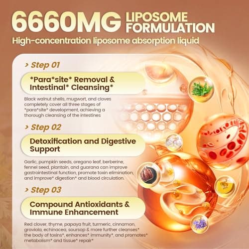 25-in-1 Liposomal Black Walnut Wormwood Clove Tincture, 6660mg Cleanse for Humans Drops Liquid, Lymphatic Support with Garlic, Mullein, Soursop, Pumpkin Seed, Berberine, Turmeric, Echinacea, Cinnamon - Thumbnail 4