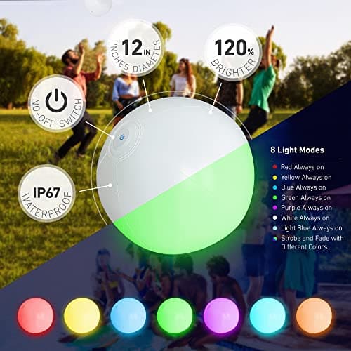 FLAMDYNO Pool Toys - 4 Pack Light Up Beach Balls for Kids w/ 8 Light Modes, Pool Beach Games Balls for Outdoor or Indoor Activities, Glow in The Dark Pool Beach Decorations for Kids and Adults - Thumbnail 2