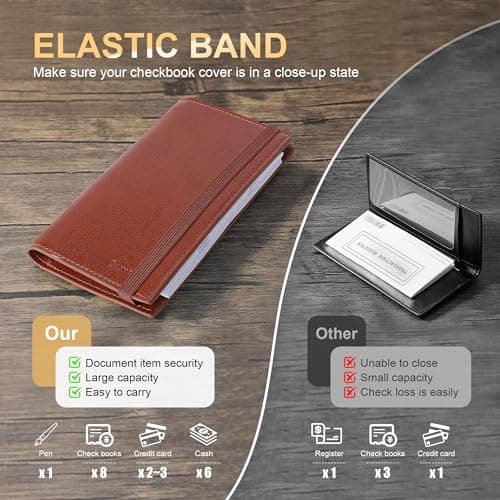 CASMONAL Checkbook Covers for Personal Checkbook Holder RFID Blocking Premium Leather Checkbook Cover for Duplicate Checks - Thumbnail 3