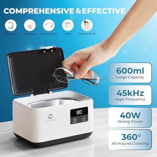 Ultrasonic Jewelry Cleaner 45KHz, 20oz Ultrasonic Cleaner with Cleaning Basket, 304 Stainless Steel Tank & 5 Modes, Ultrasonic Cleaner Machine for Jewelry, Glasses, Retainer, Watch Straps, Denture - Thumbnail 4