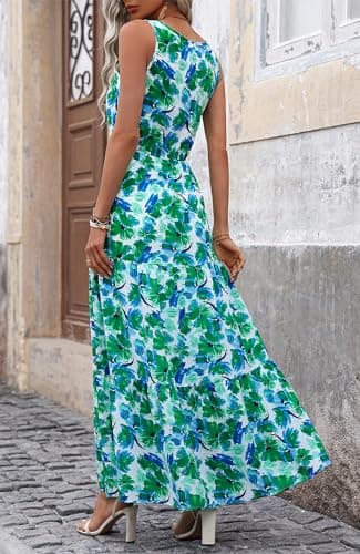BTFBM Women Summer Dresses Casual Sleeveless Maxi Dresses Cute Floral Long Dress Wedding Guest Dress(Green Flower,XX-Large) - Thumbnail 6
