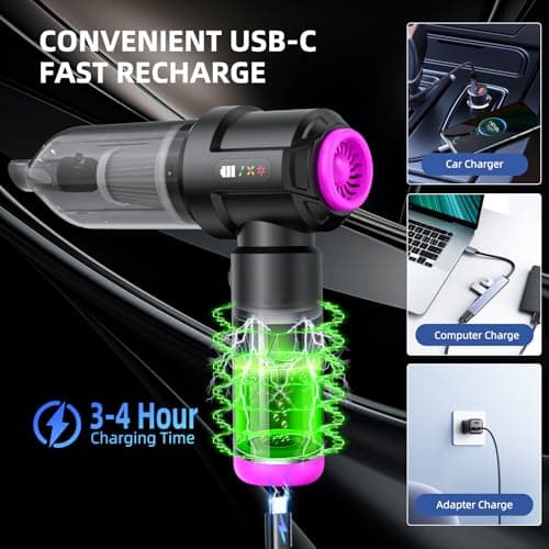 Kimdog Cordless Vacuum Cleaner - 22000PA Handheld Car Vacuum, 4-in-1 Portable Mini Air Duster Rechargeable, 3-Speed Small Powerful Gadgets & Gifts, for Home, Office, Mattress, Carpet, Pet (Black) - Thumbnail 5
