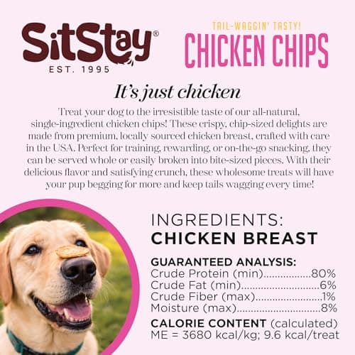 SitStay Chicken Chips for Dogs - Single Ingredient Dog Treat - High Protein, Low Fat - Chicken Chips Dog Treats for Training, Rewards & Sensitive Stomachs - Made in USA - 12 oz - Thumbnail 6