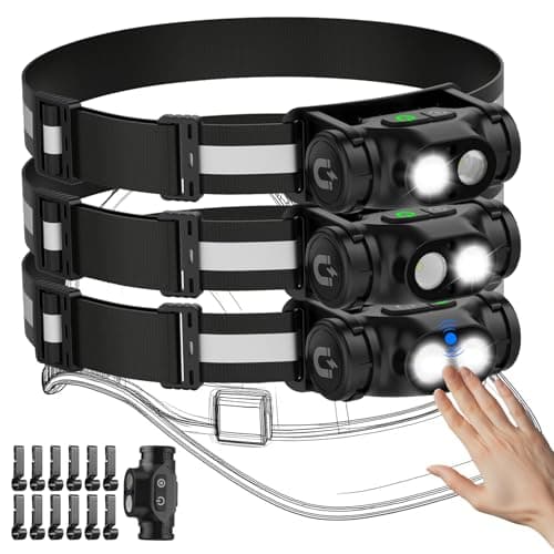 Spriak Rechargeable Headlamp 3PCS, High Lumens Bright Head Lamp Led with Motion Sensor, 4 Modes, Magnet, Detachable Flashlight & Headband for Adult,Running,Outdoor,Emergency,Hard Hat Light - Image 1