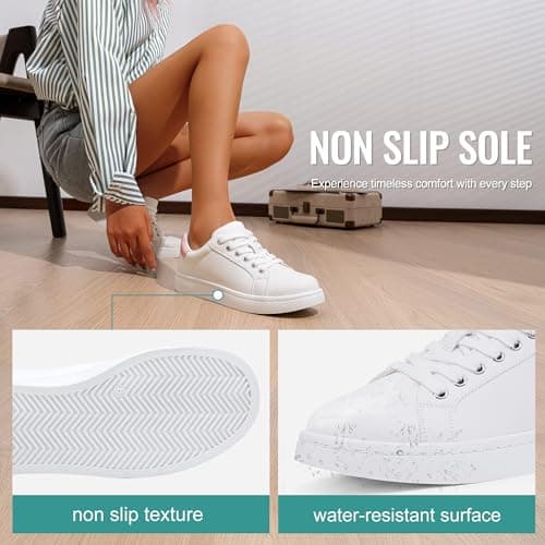 Vepose Women's 8003 Fashion Lace Up Comfortable Casual Tennis Sneakers,White,Size 9.5M US(CJY8003 whitepink 09.5) - Thumbnail 4