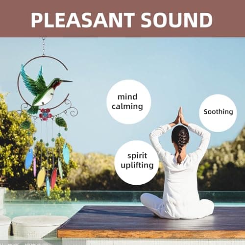 Wind Chimes Hummingbird, Garden Glass Colorful Wind Chimes for Home, Party, Festival Decor, Garden Decoration Indoor/Outdoor, Lifelike Hummingbird Bell Deep Tone Style - Thumbnail 5