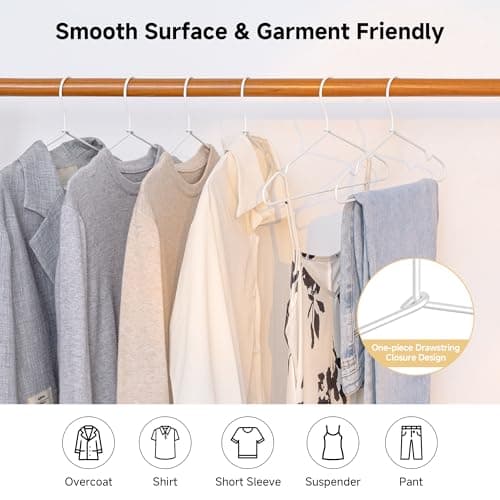 StorageWorks 4mm Super Thick Metal Wire Hangers, Heavy Duty Stainless Steel Clothes Hangers for Coats, Shirts Jackets, Pants, Suits, Space Saving White Hangers for Closet, 30 Pack - Thumbnail 4