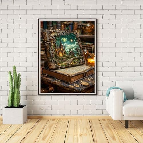 Lophomie Book Diamond Art Kits for Adults, 5D Magic Book Diamond Painting Kits for Adults Beginners, DIY Full Drill Round Gem Arts Crafts for Home Wall Decor 12x16 Inch - Thumbnail 2