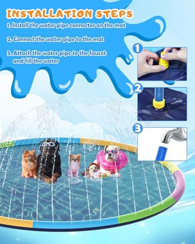 Instraella 13FT Large Splash Pad, Sprinkler for Dogs and Kids, 0.5mm Thickened Durable and Foldable Large Pool, Colorful Summer Outdoor Water Play Mat Toys for Toddlers and Dogs - Thumbnail 6