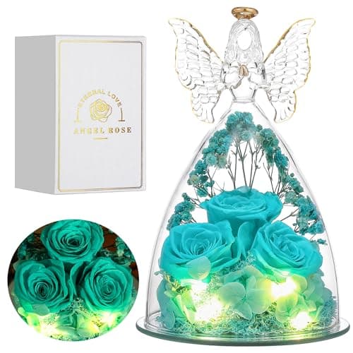 Tiaronics Mothers Day Rose Gifts for Women Preserved Real Flower in Glass Angel Figurines Roses for Delivery Prime Birthday Gifts for Mom Grandma Girlfriend Wife Her - Tify Blue - Image 1
