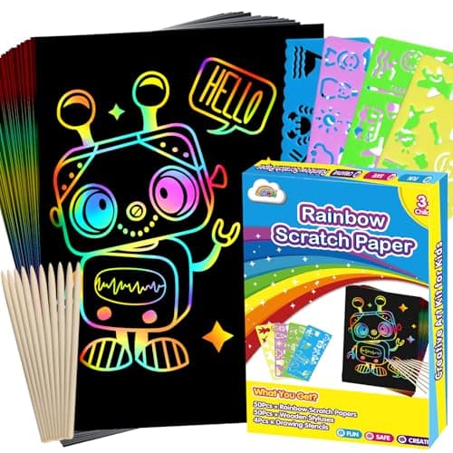 ZMLM Scratch Art Crafts Boys Gifts, 100pcs Rainbow Scratch Paper Art for 3 4 5 6 7 8 9 Years Old Girls and Boys Kids, Arts and Crafts for Kids 4-6 Christmas Gifts Toys and Party Favors (Blue) - Image 1
