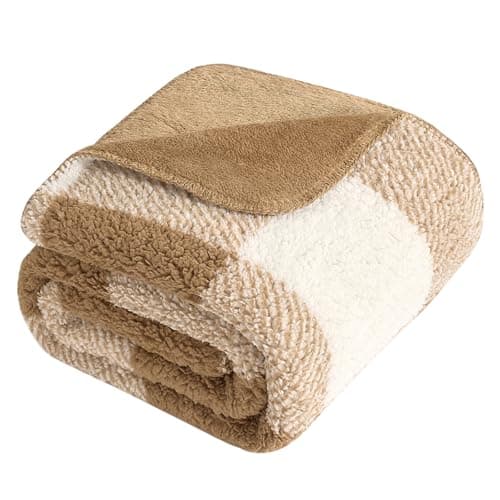 LURKA Checkered Sherpa Fleece Throw Blanket – Soft and Cozy, Medium Weight for All Season, Oversized Plush Throw for Couch, Bed & Pets, Brown, 90x90 Inches