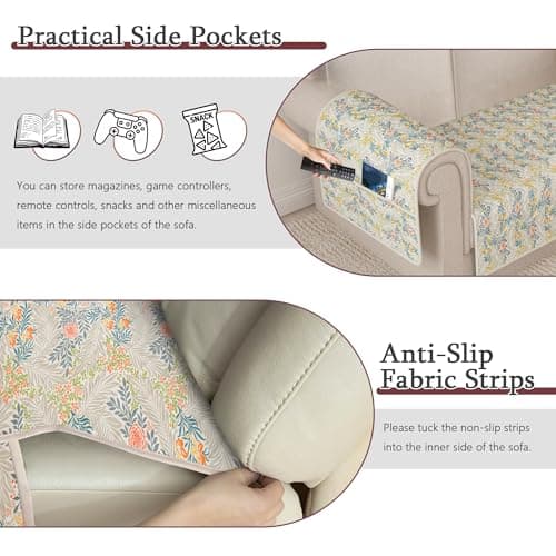 ALIECOM L Shaped Couch Cover for Sectional Sofa Waterproof Sofa Slipcover Non Slip Corner Couch Covers for Dogs Cats (Large, Willow Floral) - Thumbnail 4
