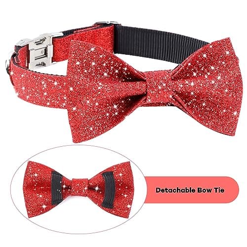 Jumpress Red Dog Collar with Bow, Bling Bowtie Dog Collar for Puppy Small Dogs and Cats, Cute Walking Boy and Girl Dog Collar (Neck fit 9-12’’) - Thumbnail 3