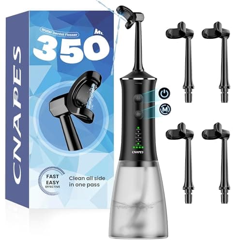 CNAPES Cordless Water Flosser for Teeth: 4 Pressure Settings, 360° Clean with 4 U-Shaped Flossing Heads, IPX7 Waterproof, 30-Day Battery, Rechargeable Flosser for Braces Sensitive Gums, Easy to Clean - Image 1