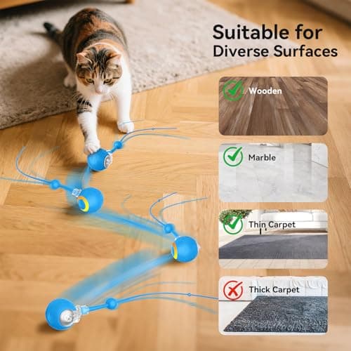 Interactive Cat Toys Ball for Indoor Cats Fast Rolling on Carpet, Chirping & Motion Activate Cat Toys, Slow/Nromal/Fast Mode, ON/Off Sound - Thumbnail 2
