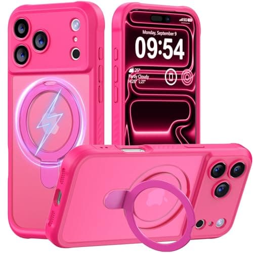 MOCCA Design for iPhone 17 Pro Case, Compatible with Magsafe [Premium Invisible Magnetic Ring Stand] [Military Drop Protection] Full Camera Guard Translucent Matte Slim Phone Cover 6.3",Hot Pink