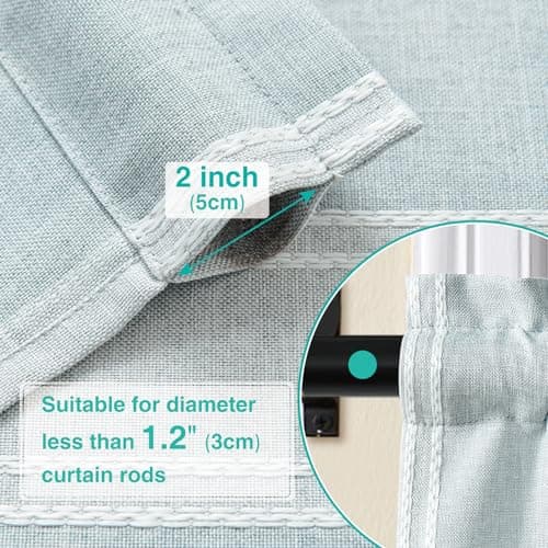 Home Queen Boho Striped Linen Window Curtain Valance with Tassel for Kitchen Bedroom Bathroom Farmhouse Curtain Valence Light Filtering Curtain Topper, 54W x 18L, Blue Gray - Thumbnail 5