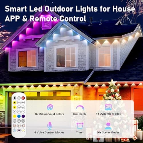 AHAWILL 100FT Christmas Permanent Outdoor Lights,RGB Eaves Lights with App & Remote Control,DIY Multi-Color Scene Modes,IP67 Waterproof,Outdoor Strings for House,Holiday Decorations for Christmas - Thumbnail 4