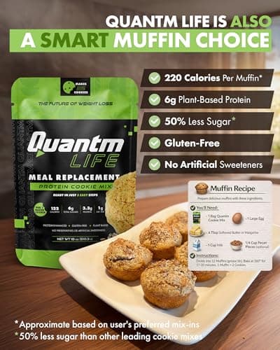 Quantm Life Cookie Mix, Gluten Free, Plant-Based Meal Replacement Plan with Hemp Protein, Rich in Fiber, Low in Sugar, No Preservatives or Artificial Sweeteners, 18 oz, 1 Pack, 5-Day Supply - Thumbnail 4