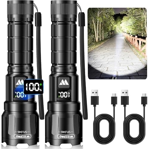 Wdtpro LED Rechargeable Flashlight 2Pack, 3Modes Super Bright High Lumens Flashlights, Zoomable Tactical Flashlight with LCD Display, IP65 Waterproof Flashlights for Home Emergency Camping & Gifts Men - Image 1
