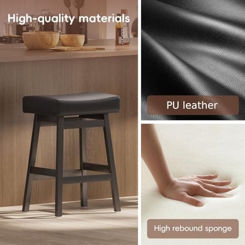 26 Inch Counter Height Bar Stools Set of 6, Backless Saddle Stools with Bonded Leather Seats, Stylish Barstools for Kitchen Island, Dining, Home Bar (Black, Set of 6) - Thumbnail 5