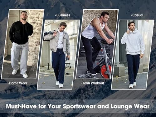 Deyeek Men's Fleece Sweatpants Open Bottom Cotton Sweat Pants for Men Straight Leg Sweatpants Cargo Fleece Pants with Pockets Black - Thumbnail 6