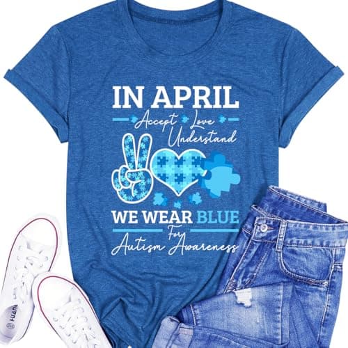 Ladicme Autism Awareness Shirt Women Autism Shirts Mom Autistic Acceptance T Shirt Mental Health Casual Tops Tee Outfit - Image 1