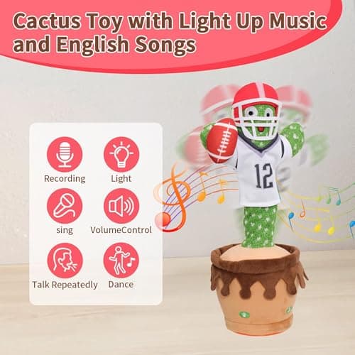 MIAODAM Dancing Football Cactus Toy, Singing, Talking, Record & Repeats What You say with 60 English Songs, Funny Eletronic Baby Toys - Thumbnail 3