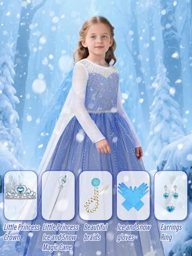 YYSSNM Girls Princess Dress with Crown Magic Wand Cape Princess Costumes for Party Cosplay3-9 - Thumbnail 2