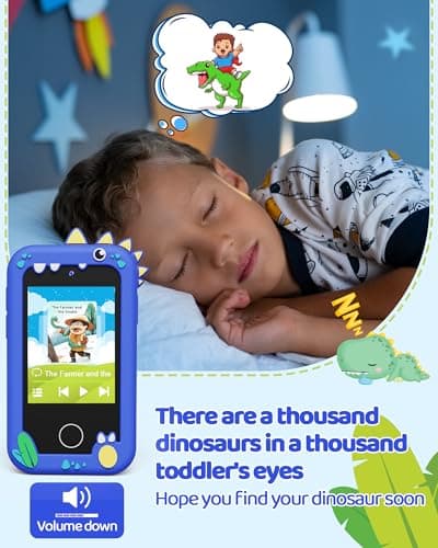 KOKODI Kids Smart Phone Toys, Touchscreen HD Dual Camera Cell Phone for Kids, Birthday Gifts Dinosaur Toddler Play Phone for Boys 3-10, Travel Learning Toy with 8GB SD Card(Navy Blue) - Thumbnail 6
