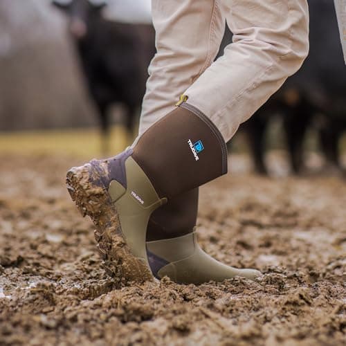 Trudave Rubber Boots for Men with Steel Shank, Waterproof Mid Calf Mens Rain Boots, 5.5mm Neoprene Insulated Mud Work Boots for Garde - Thumbnail 2