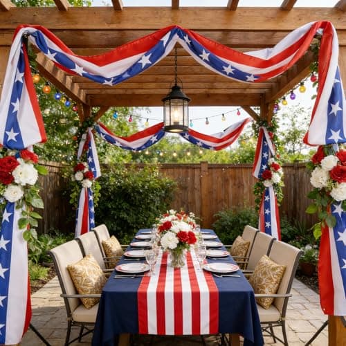 4th of July Decorations - 2 Pack 2x20 FT Patriotic Decorations Bunting Flags with Ribbon Ties - Fourth of July Deals Red White and Blue Independence Day Banner for Indoor Outdoor Decor - Thumbnail 4