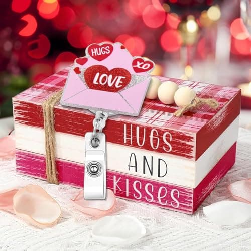 Funny Valentines Nurse Badge Reel Retractable, Valentines Spring Gifts for Nurse/Girlfriend/Women/Mom Glitter Pink Love Letter Badge Reel, ID Card Badge Holder for Doctor Work Teacher Office Staff - Thumbnail 3