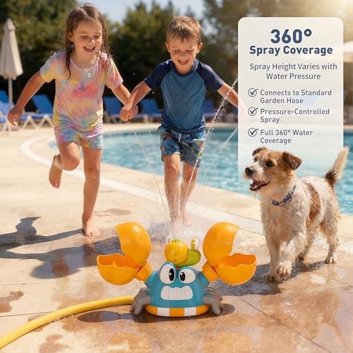 Water Sprinkler for Kids, 3-in-1 Crab Outdoor Toy with Toss Game, Batting Game & Splashing Fun, Attaches to Garden Hose, Summer Backyard Lawn Toy for Boys & Girls Ages 3-8 - Thumbnail 2