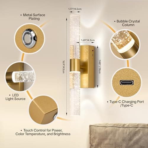 Linboro Battery Operated Wall Sconces Set of 2, Rechargeable Wall Lights | 16000mAh Long-Lasting Battery,Dimmable Cordless Sconce,No Wiring Needed for Bedroom,Living Room,Black 16.9-Inch - Thumbnail 3