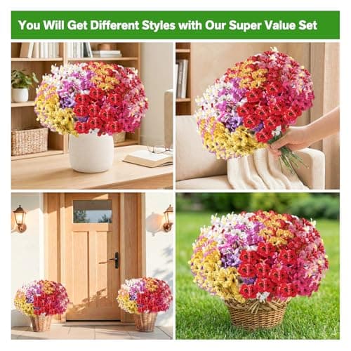Powbrace 22 Pack Artificial Flowers for Outdoor Indoor Fake Plants, Faux Silk Flowers for Outdoors Outside Front Porch Hanging Planter Window Box Garden Spring Decoration(Multi-Colour) - Thumbnail 4