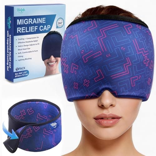 Hilph Adjustable Migraine Relief Cap with Thickened Gel Cold Compress, Headache Relief Cap, Face Cooling Mask Gel Head Wrap for Tension, Stress & Hangover, Soothing Gifts for Women Men Blue - Image 1