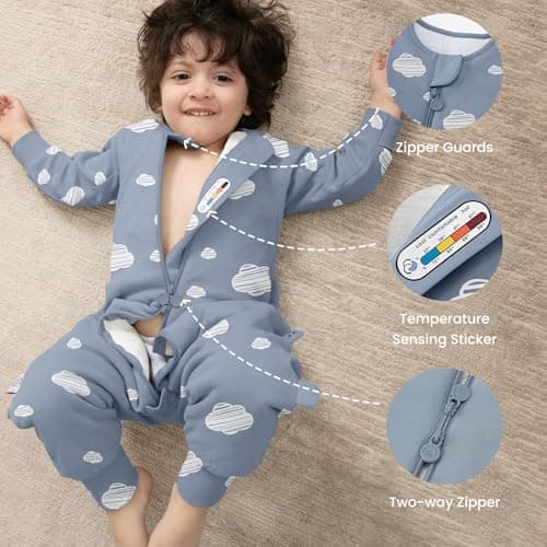 kaiya baby Unisex Toddler Sleep Sack with Feet, 2.5 Tog Baby Winter Sleep Sack Long Sleeve 6-18Months, Gifts for Boys & Girls, Blue Sky - Thumbnail 5