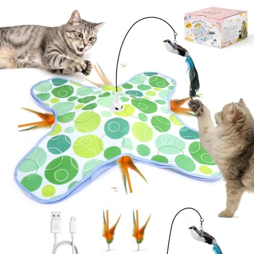 PETSWEET Interactive Cat Toys with Bird, Hide and Seek Cat Toy, 2 in 1 Automatic Moving Concealed Feathers for Indoor Cats, Non-Slip Suction, Touch Activated, USB Rechargeable, Green - Image 1