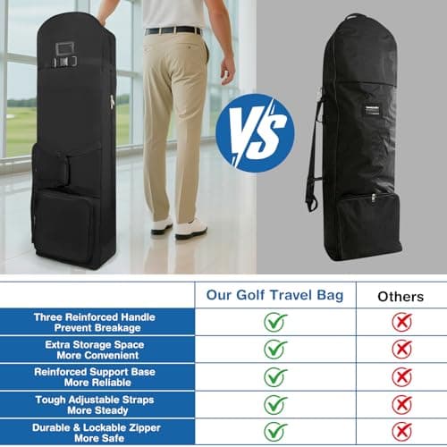 Golf Travel Bags for Airlines - 900D Heavy Duty Polyester Oxford Travel Golf Bag with Wheels, Golf Club Bag Cover Lightweight Soft Wear-Resistant Universal Size, Black - Thumbnail 5
