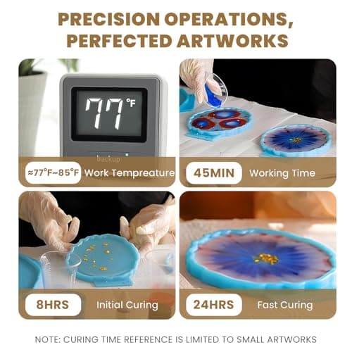 LEEYA RESIN Crystal Clear Epoxy Resin Kit 64OZ, No-Bubble, No-Yellowing, Self Leveling Resina Epoxica para Manualidades, Clear Resin for Crafts, Tabletop, Coaster, Tray, Painting, Jewelry, 1:1 Ratio - Thumbnail 3