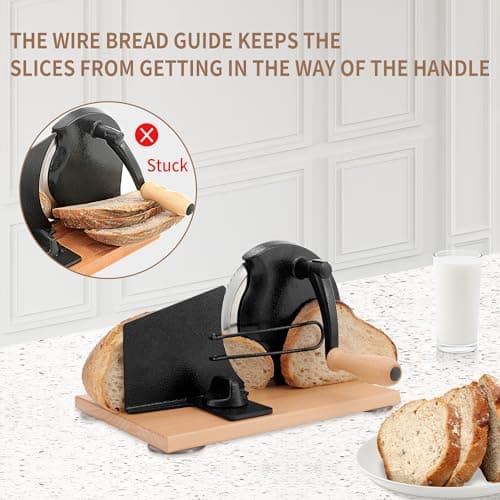 CAWIU Manual Bread Slicer with Hand Crank- Adjustable Thickness Bread Cutter for Even Slices, Perfect for Homemade Sourdough, Sandwich, and More, Black - Thumbnail 3