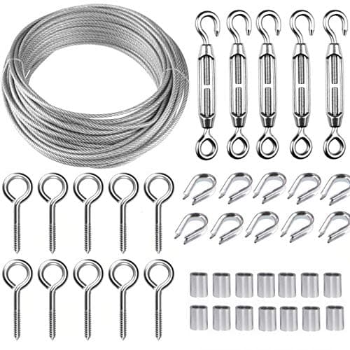 TooTaci Turnbuckle Wire Tensioner Kit, 100ft 1/16 Vinyl Coated Stainless Steel Wire Rope Cable with M5 Turnbuckles for Curtain, Garden Trellis, Picture, String Lights Hanging, Climbing Plants Outdoor - Image 1
