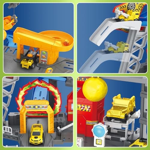 Frontoytall Construction Vehicles Track Set with Excavator, Dump Truck, Cement Truck, Wheel Loader & Rotating Crane, Interactive STEM Building Toy for Kids Ages 3-12 - Thumbnail 4